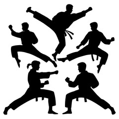 Silhouettes of people practicing karate moves