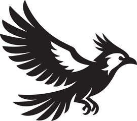 Flying secretary bird vector black design, Powerful raptor in silhouette motion