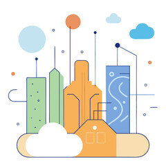 Modern Urban Landscape Illustration with Cloud Elements