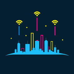 Modern Urban Landscape Illustration with Cloud Elements