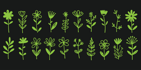 Exquisite Botanical Collection: Ultra-Realistic Green Leaves and Plants, 8K Digital Art on Dark.