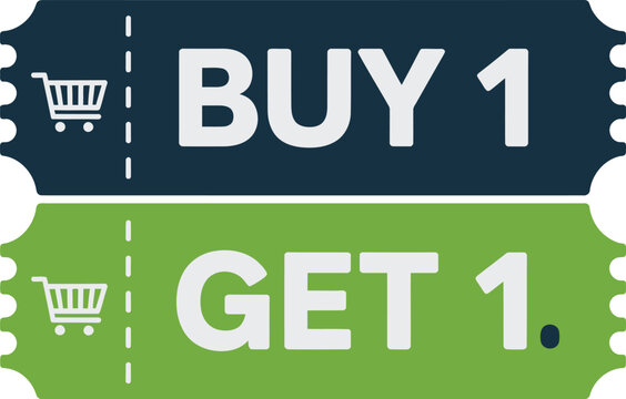 Buy One Get One Deal Vouchers with Shopping Carts and Dashed Borders for Retail Sales