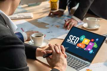 SEO search engine optimization for modish e-commerce and online retail business showing on computer...