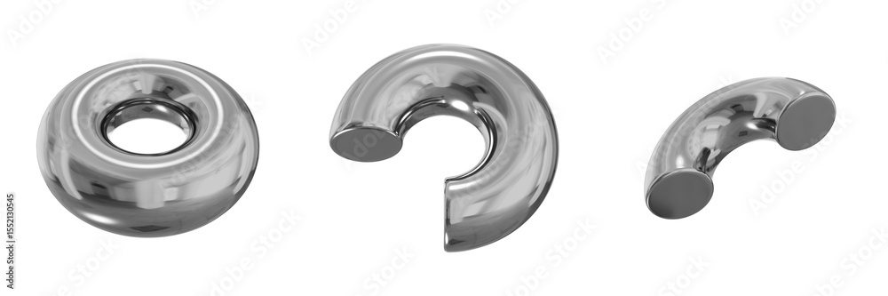 Poster 3d chrome metallic abstract shape objects, 3d rendering steel gradient shape design element, futuris