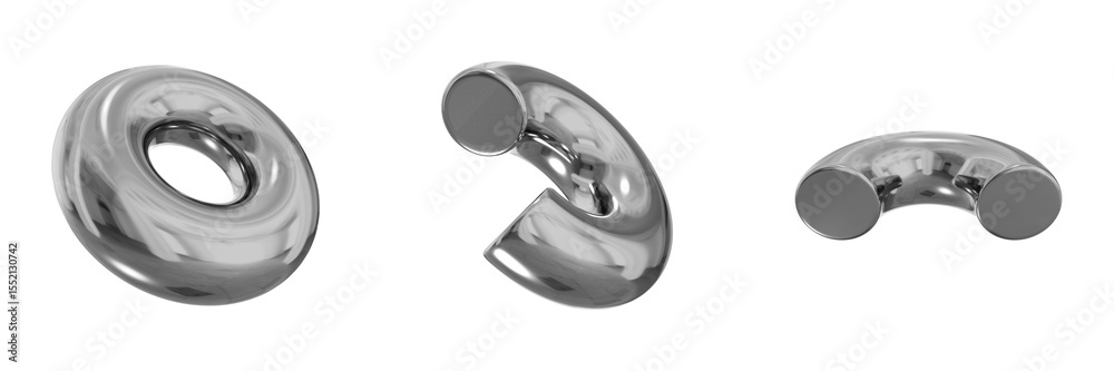 Fototapete 3d chrome metallic abstract shape objects, 3d rendering steel gradient shape design element, futuris