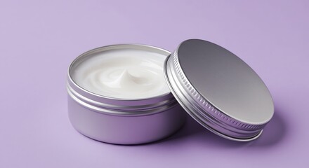 Elegant Silver Cream Jar on Lavender Background