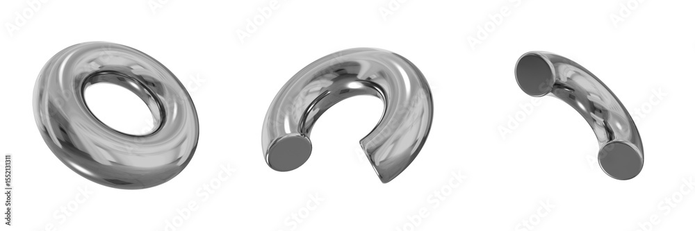 Poster 3d chrome metallic abstract shape objects, 3d rendering steel gradient shape design element, futuris