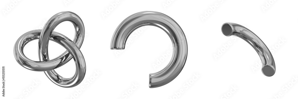 Fototapete 3d chrome metallic abstract shape objects, 3d rendering steel gradient shape design element, futuris