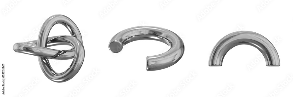 Poster 3d chrome metallic abstract shape objects, 3d rendering steel gradient shape design element, futuris