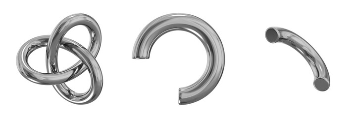 3D Chrome Metallic Abstract Shape Objects, 3d rendering steel gradient shape design element, futuristic, shiny design