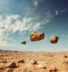 Weightless stones hovering over arid desert floor