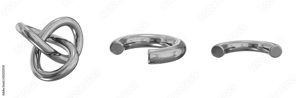 Poster 3d chrome metallic abstract shape objects, 3d rendering steel gradient shape design element, futuris
