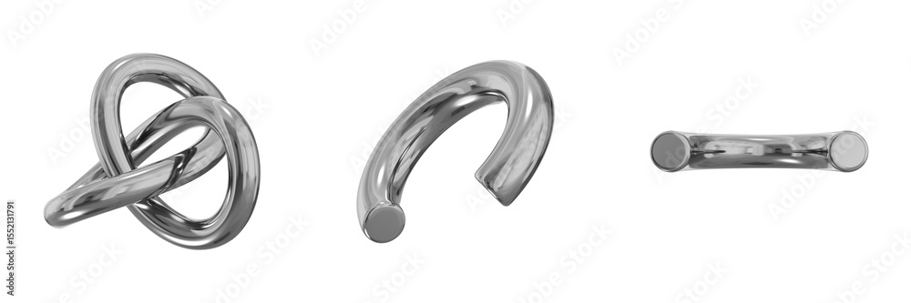 Poster 3d chrome metallic abstract shape objects, 3d rendering steel gradient shape design element, futuris