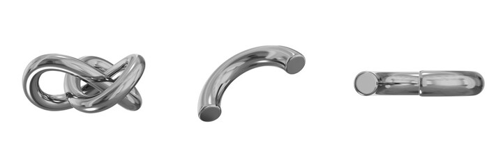 Naklejka premium 3D Chrome Metallic Abstract Shape Objects, 3d rendering steel gradient shape design element, futuristic, shiny design