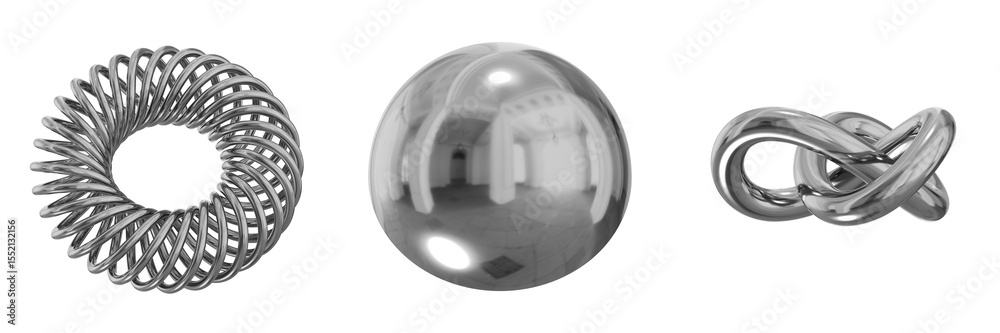 Fototapete 3d chrome metallic abstract shape objects, 3d rendering steel gradient shape design element, futuris
