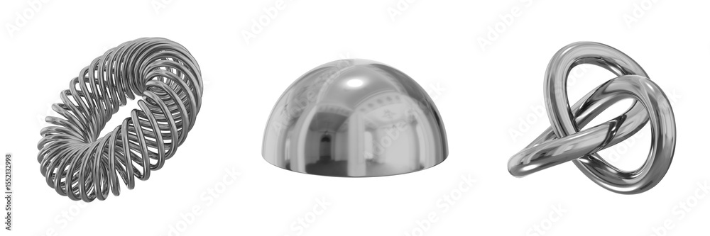 Fototapete 3d chrome metallic abstract shape objects, 3d rendering steel gradient shape design element, futuris