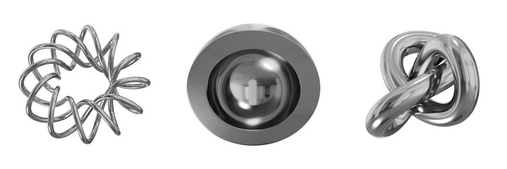3D Chrome Metallic Abstract Shape Objects, 3d rendering steel gradient shape design element, futuristic, shiny design