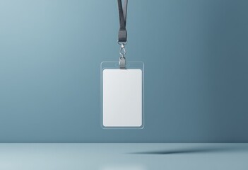 Mockup of ID card holder hanging on blue lanyard