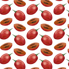 Seamless pattern tamarillo. Exotic tropical tomato tree fruit. For food blogs or recipe websites, packaging, catalogs or educational posters, menus, printables and teaching materials
