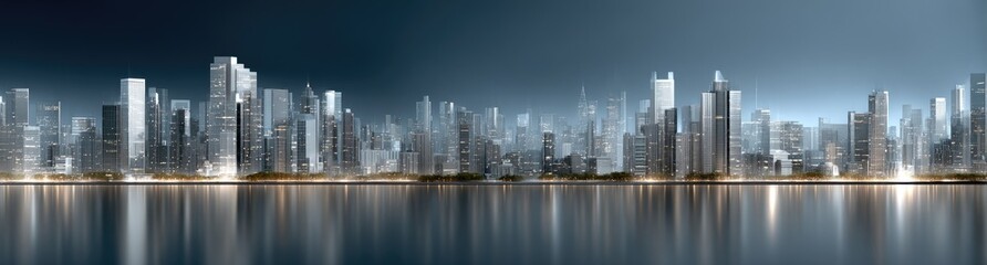 Fototapeta premium Stunning skyline of New York City at night, showcasing lit skyscrapers against a dark sky, embodying the city's vibrant energy