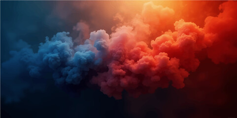 Abstract background of fire and smoke against a beautiful blue sky with white clouds, evoking a sense of light and environmental pollution