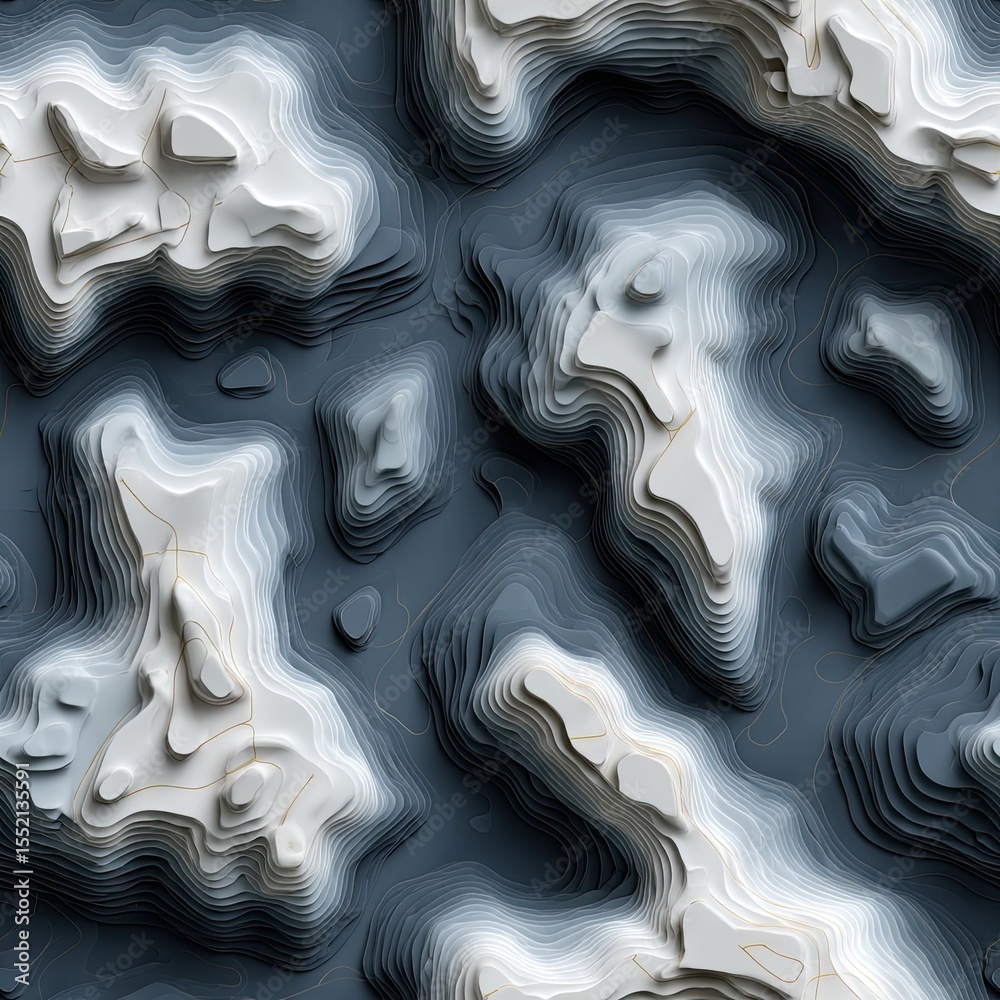 Poster complex and artistic topographic patterns in a black and white color scheme create a visually striki