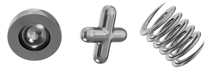 3D Chrome Metallic Abstract Shape Objects, 3d rendering steel gradient shape design element, futuristic, shiny design