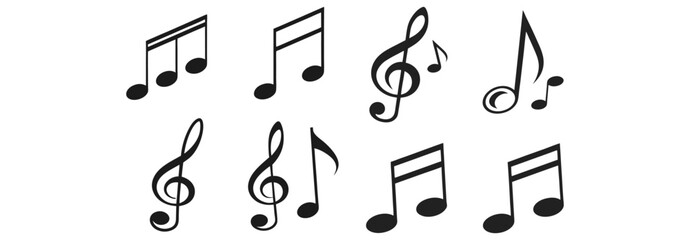 Music notes icon set isolated on transparent background. Music notes symbol png vector illustration.