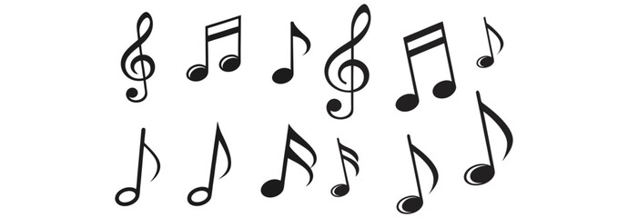 Music notes icon set isolated on transparent background. Music notes symbol png vector illustration.