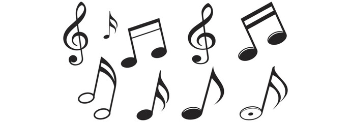Music notes icon set isolated on transparent background. Music notes symbol png vector eps file.