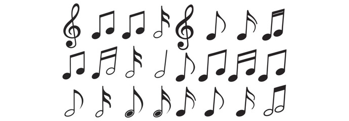 Music notes icon set isolated on transparent background. Music notes symbol png vector illustration.