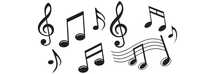 Music notes icon set isolated on transparent background. Music notes symbol png vector illustration.