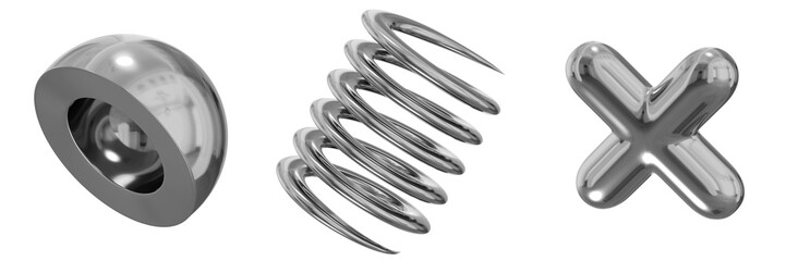 3D Chrome Metallic Abstract Shape Objects, 3d rendering steel gradient shape design element, futuristic, shiny design