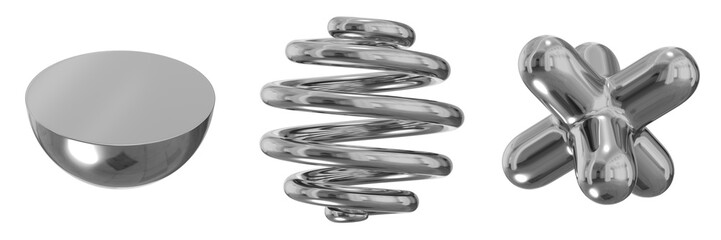 Naklejka premium 3D Chrome Metallic Abstract Shape Objects, 3d rendering steel gradient shape design element, futuristic, shiny design