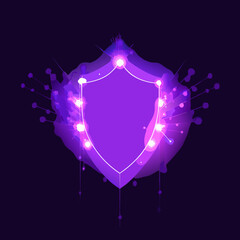 Vibrant Shield Icon with Purple Dots on Dark Background