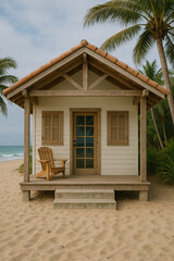 Cozy beach house with ocean view and palm tree shade