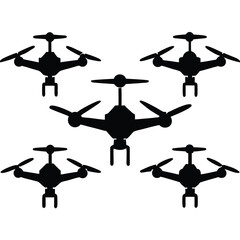 Five black silhouette drones arranged in a pattern