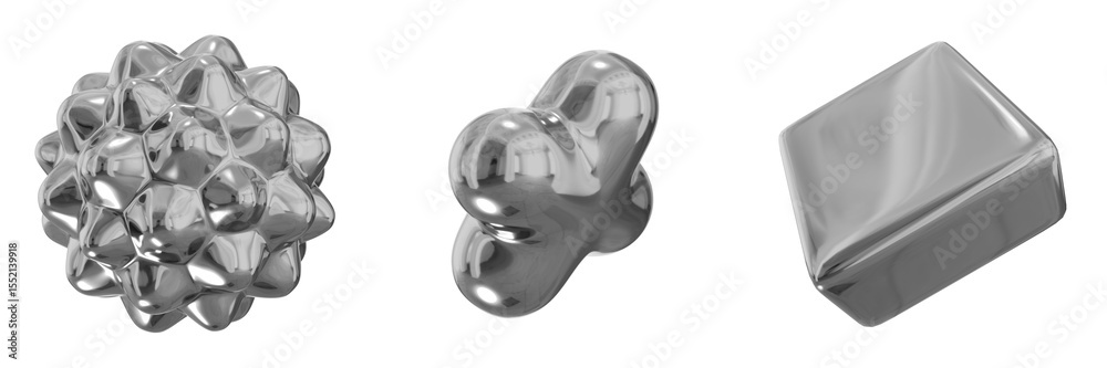 Poster 3d chrome metallic abstract shape objects, 3d rendering steel gradient shape design element, futuris