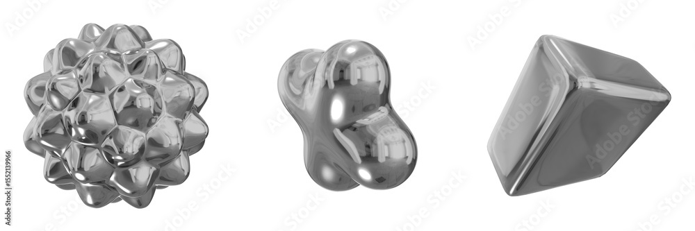 Poster 3D Chrome Metallic Abstract Shape Objects, 3d rendering steel gradient shape design element, futuristic, shiny design