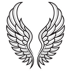 Obraz premium Angel Wings Vector – Symmetrical Line Art of Feathered Wings Design