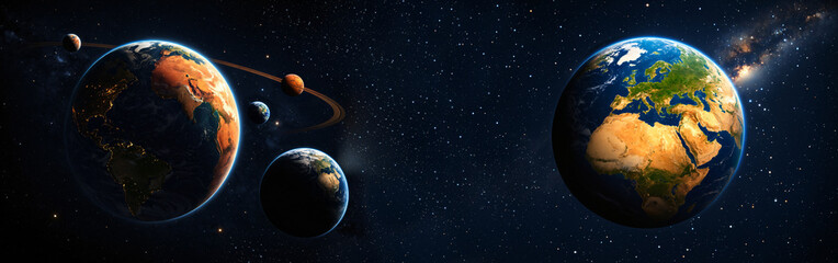  searching for earth-like planets in deep space planetary cluster with glowing cosmic beam