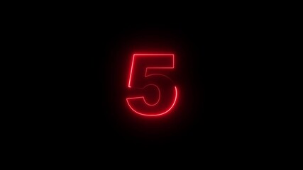 neon glowing red text 5 number sign icon animation on a black background. Neon number 5 text with alpha channel, neon numbers, Bright neon glowing number 5 light red color symbol, neon text. - Powered by Adobe