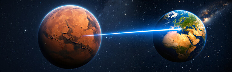 interplanetary signal or lightspeed travel beam from mars to earth on cosmic starfield