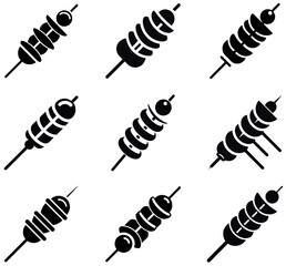 Skewers and Kebabs Grilled Food Icons set