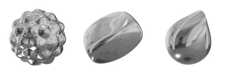 3D Chrome Metallic Abstract Shape Objects, 3d rendering steel gradient shape design element, futuristic, shiny design