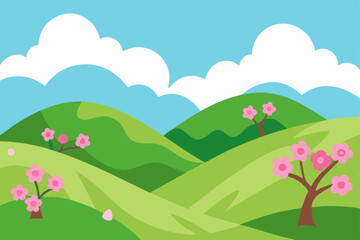 Obraz premium spring landscape with flowers and mountains