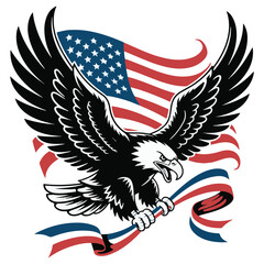 American Bald Eagle with US Flag &ndash; Patriotic Vector Illustration