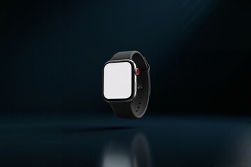Close up of a smart watch with a blank white screen on a dark background