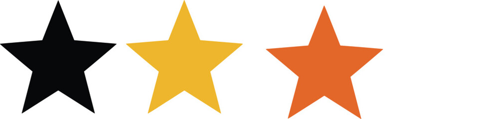 Three Stylized Star Icons in Black, Gold, and Orange Hues, Representing Rating, Quality, Favorites, Achievement, Award, Feedback, Review, and Important Mark, Ideal for User Interface.