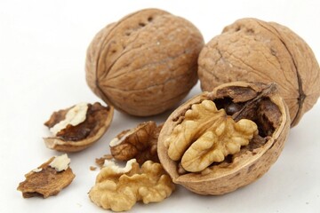 walnuts on white background